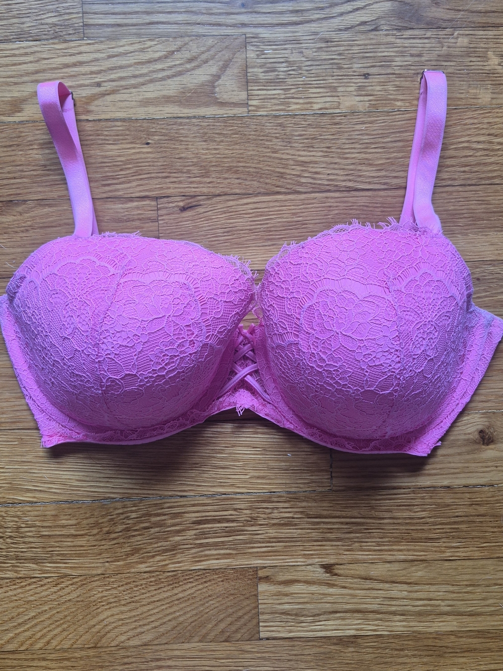 Victoria Secret Hot Pink Floral Lace Push-Up Bra Size 36DDD 36F